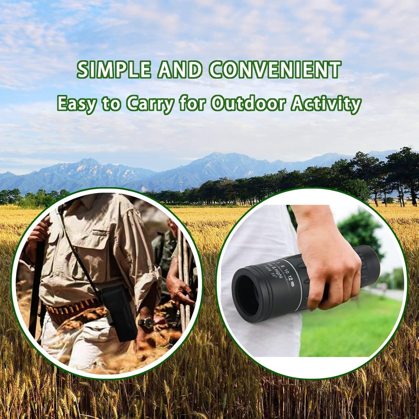 16X52 High-Power Compact Monocular Telescope for Adults and Children - Ideal for Bird Watching, Camping, Hiking, Concerts