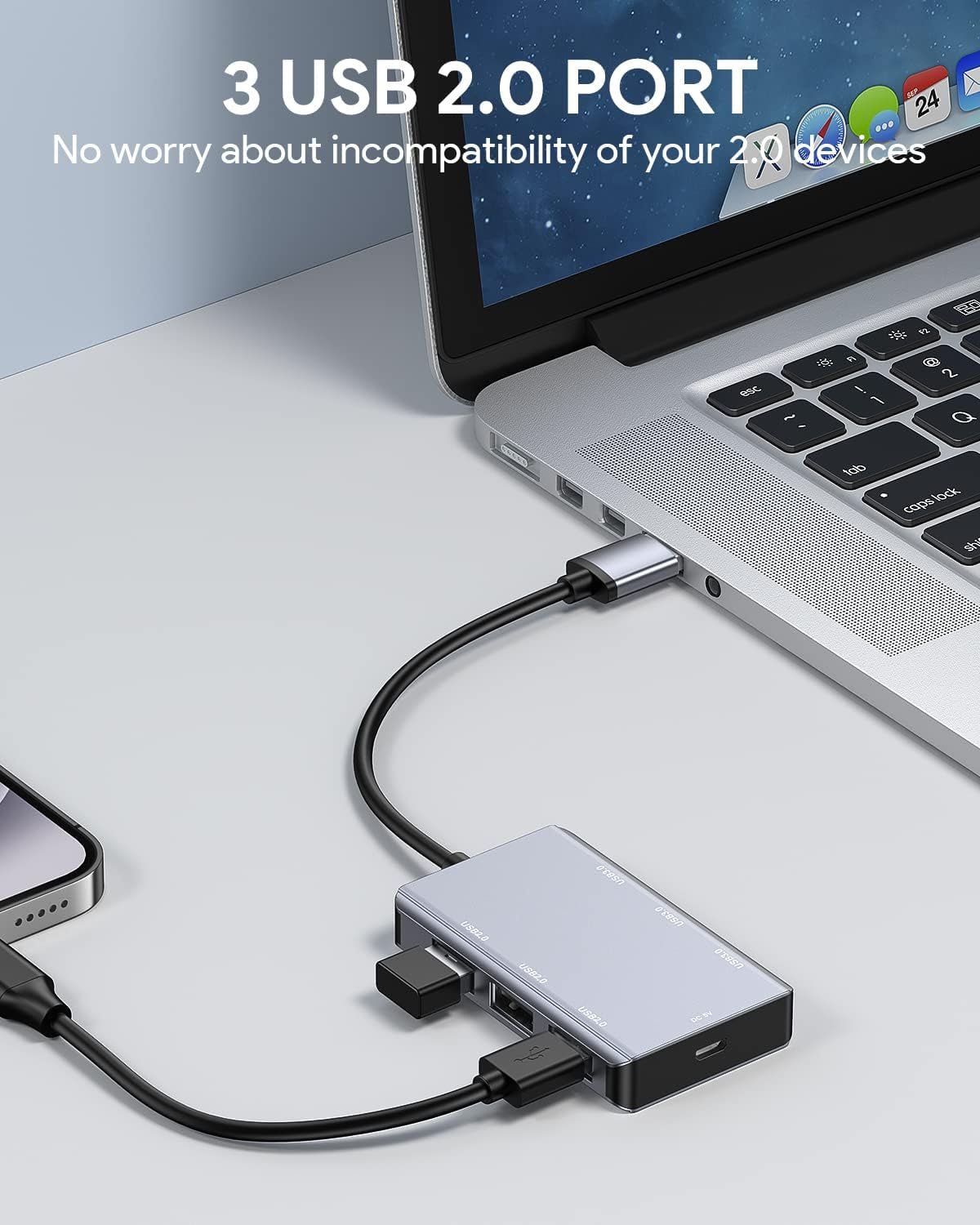 6-Port USB Hub 3.0 with 3 USB 3.0 and 3 USB 2.0 Ports - Ultra Slim Data Hub for Laptops, Notebooks, Mobile HDDs, USB Flash Drives, and More