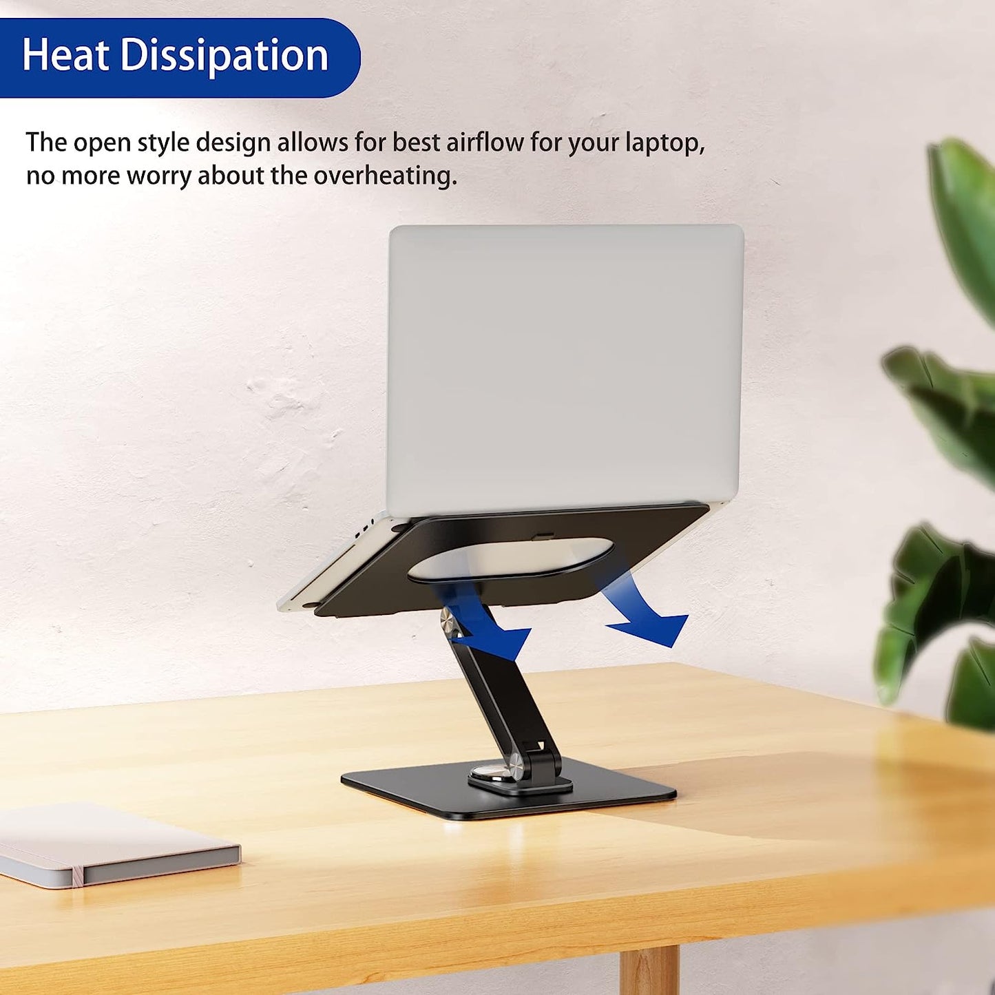 LSX7 Ergonomic Laptop Stand with 360° Rotating Base, Adjustable Riser for 10-15.6" Laptops, (Black)