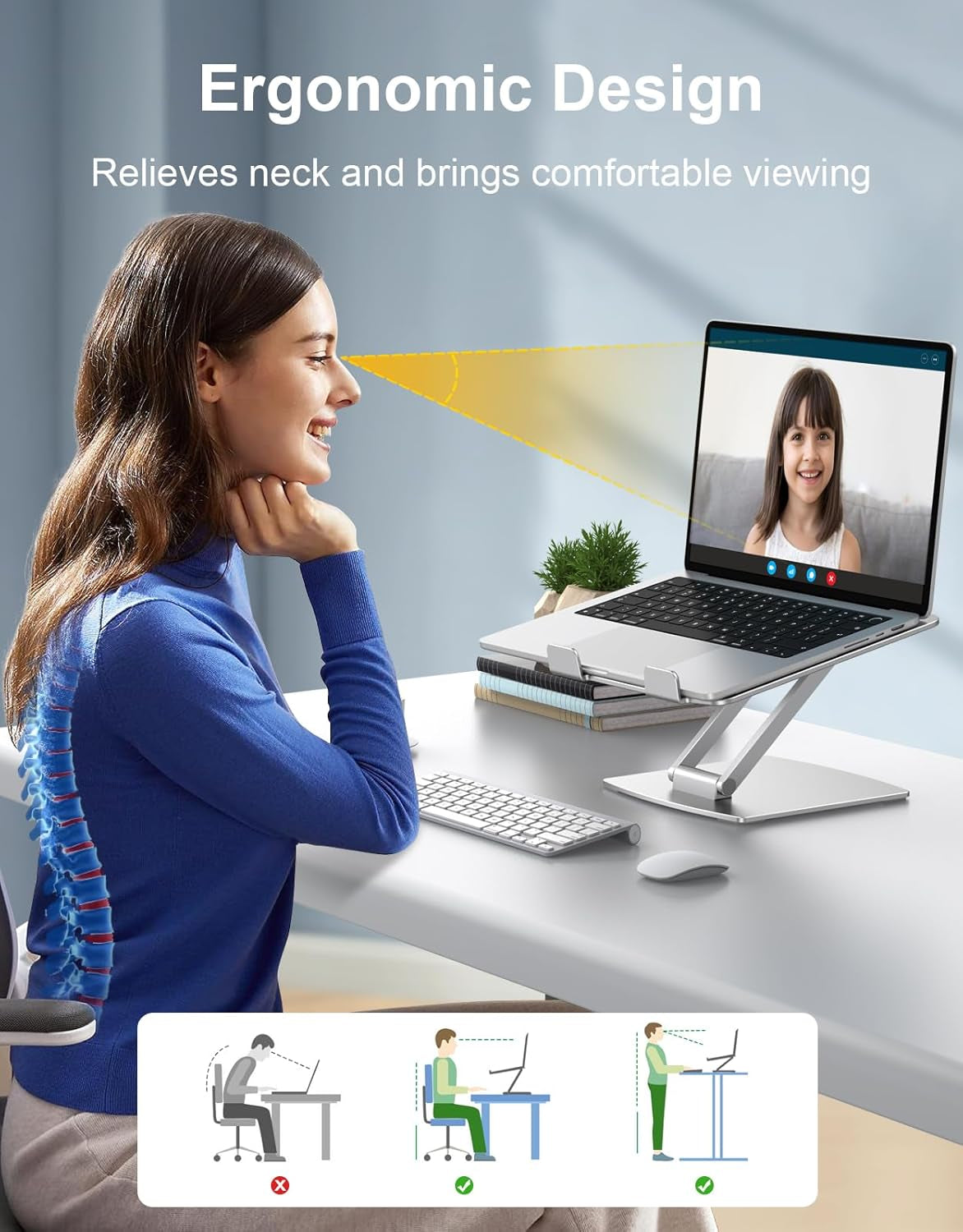 Adjustable Aluminum Laptop Stand for Desk - Ergonomic Riser for Improved Posture, Ventilated Cooling, and Portability