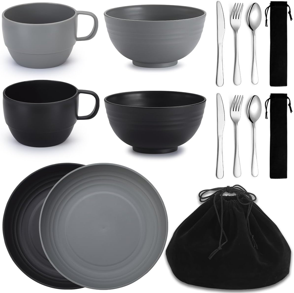 2-Person Camping Mess Kit with Silverware Set - Spoons, Forks, and Knives - Portable and Easy to Clean Camping Essentials