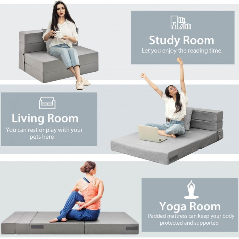 6-Inch Tri-Fold Sofa Bed Mattress with Pillow