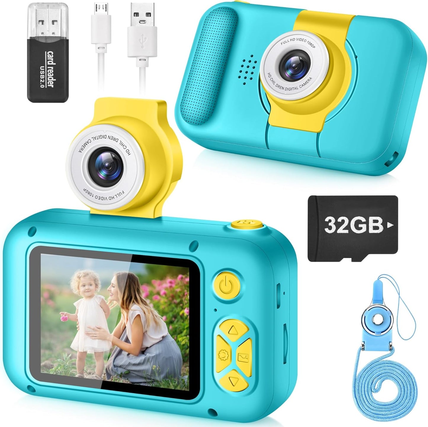 Digital Camera for Kids with 2.4-Inch IPS Screen, 180° Flip Lens, and Built-in Games - Gift for Ages 4-11