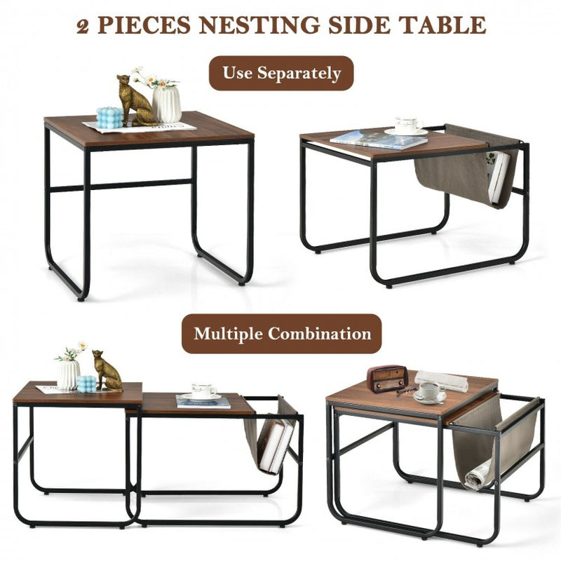 Nesting Coffee Table Set with Side Pocket for Living Room and Bedroom