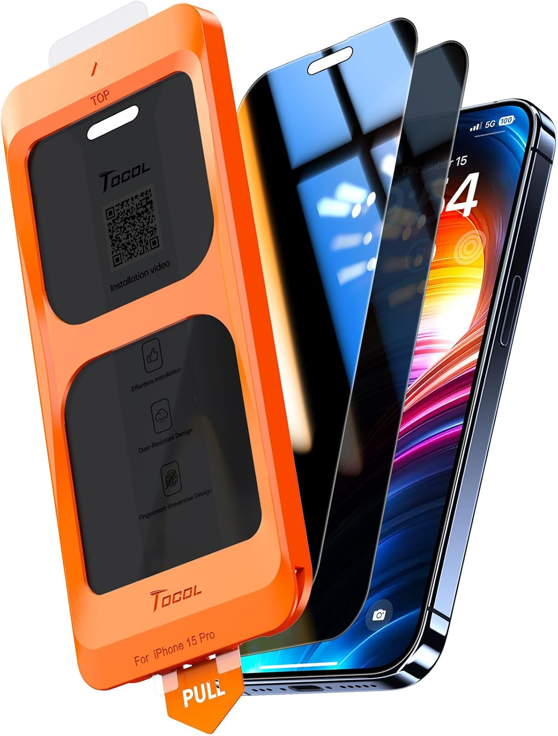 2-Pack Tempered Glass Screen Protector for iPhone 15 Pro - Instant Installation, Auto-Dust Removal, HD Clarity, Unbreakable 9H+ Hardness
