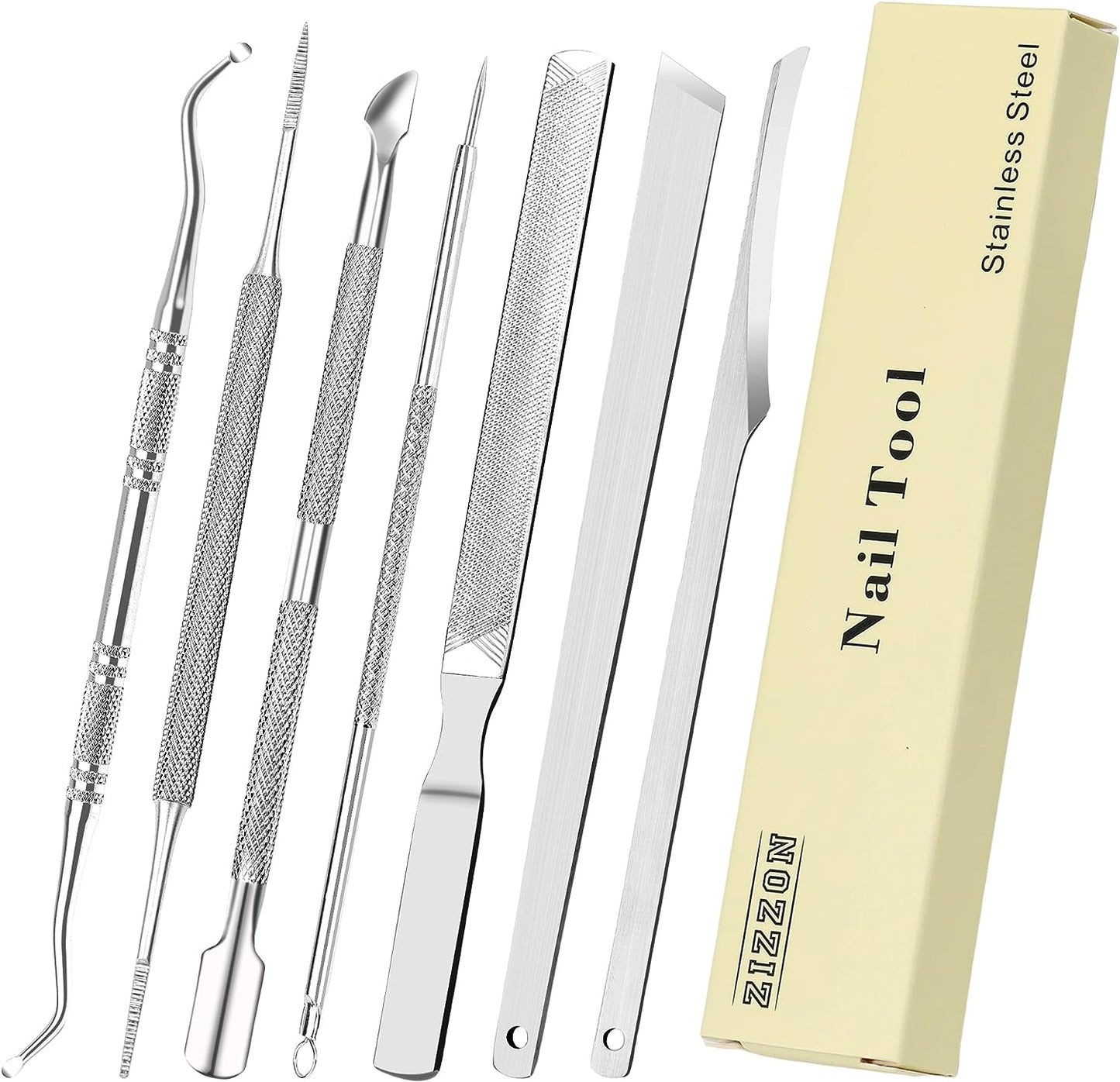 7-Piece Stainless Steel Ingrown Toenail Removal Kit with Under Nail Cleaner and Pedicure Tools
