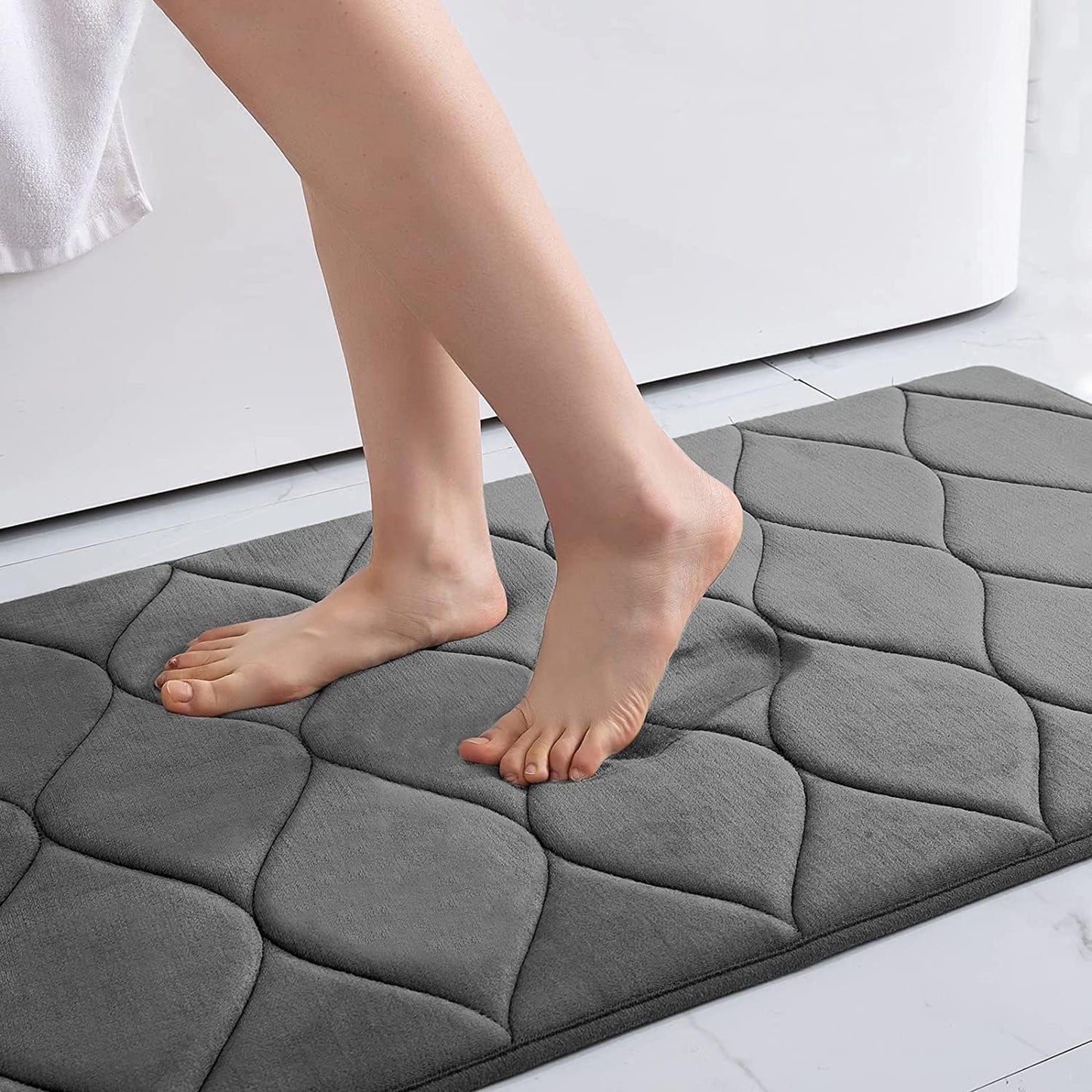 Memory Foam Bath Mats - Soft, Non-Slip, Water-Absorbent, Machine Washable Bathroom Rugs, 24" x 16", Dark Grey
