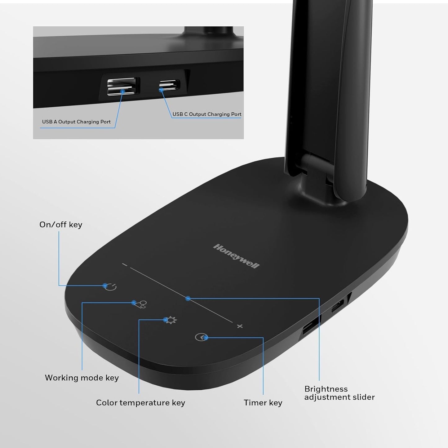 LED Desk Lamp - Eye-Caring, Foldable Design with USB Charging, 4 Color Modes, Stepless Dimming, Auto Timer, Touch Control