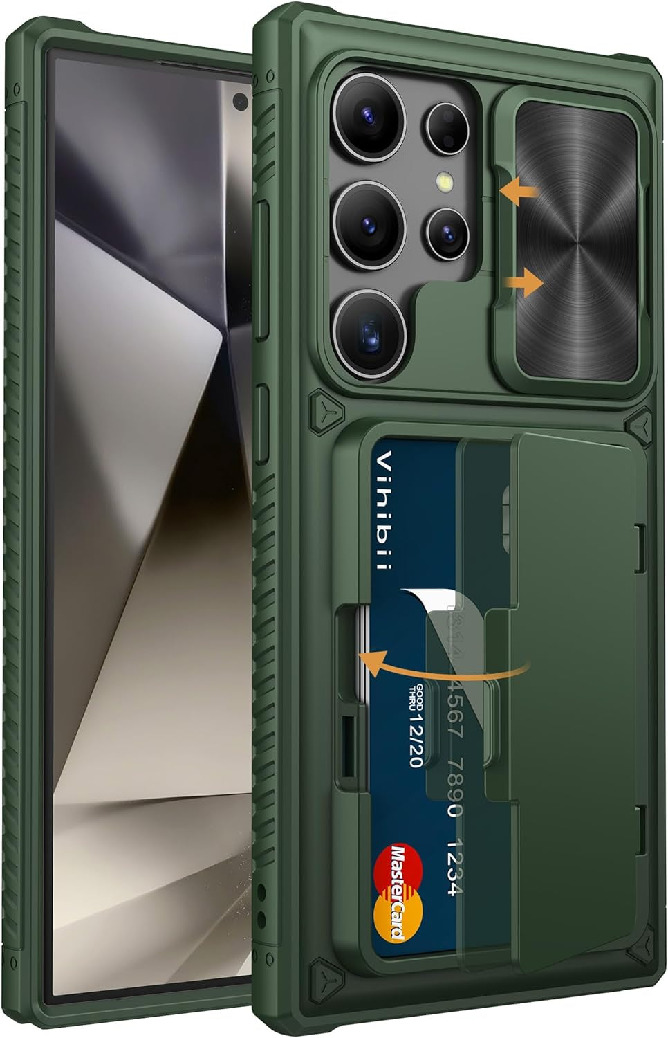 Shockproof Wallet Case for Samsung Galaxy S24 Ultra with Card Holder (4 Cards), Slide Camera Cover, and Kickstand – Black