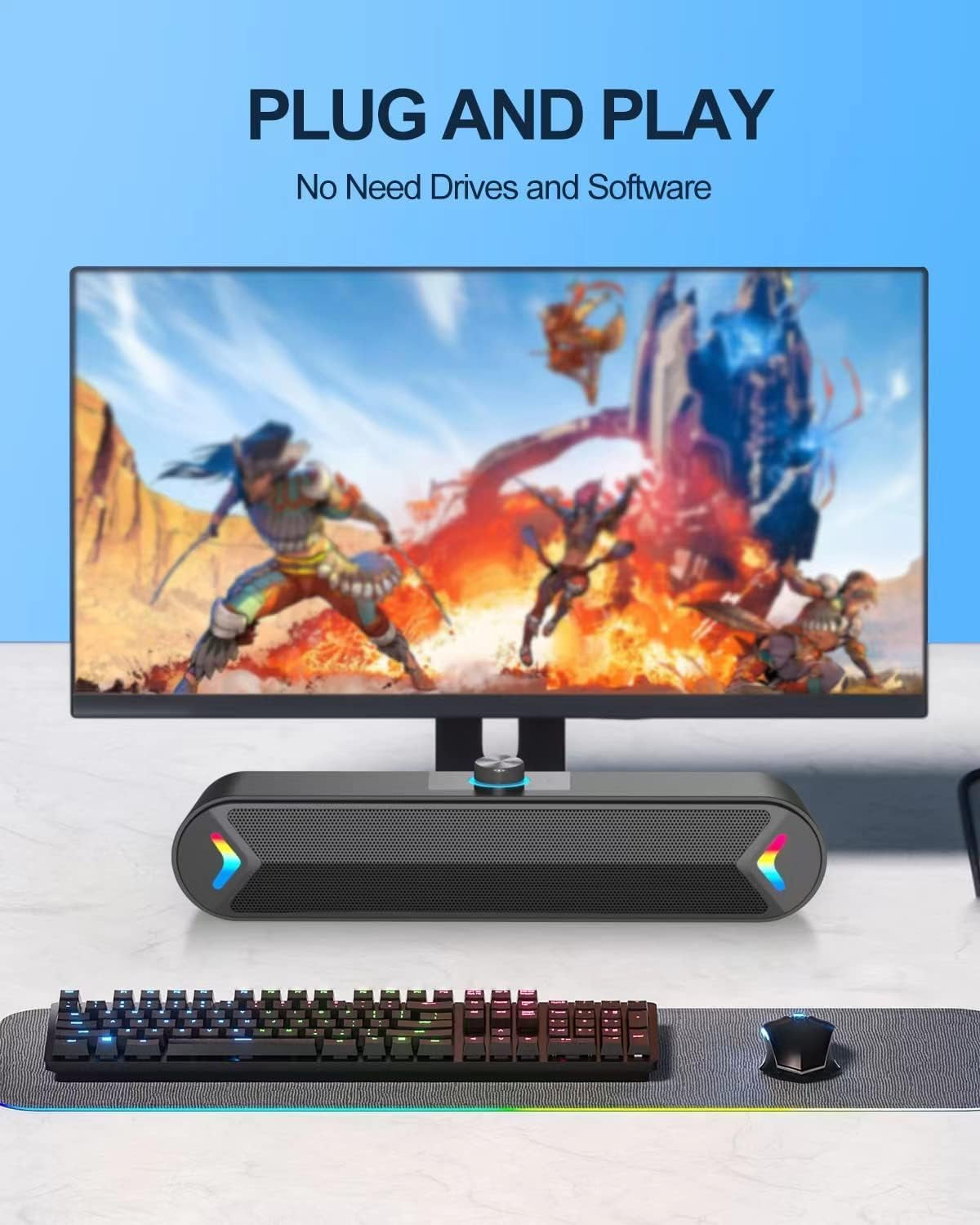 Wired USB-Powered Computer Speakers with 10W Clear Sound for Gaming and Desktop Use