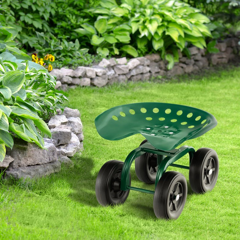 Garden Rolling Work Seat with 360° Swivel and Adjustable Height