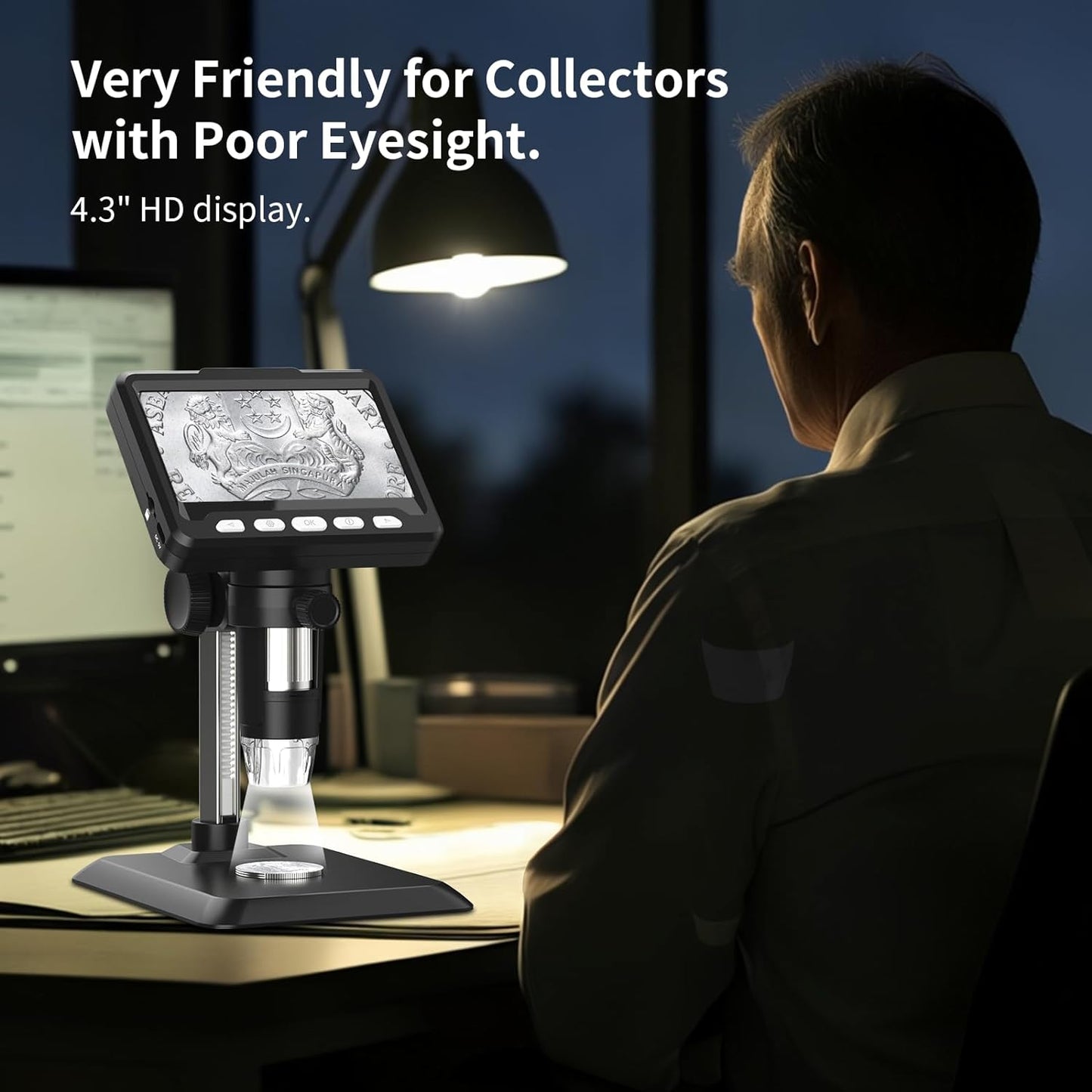 Digital Microscope for Adults and Kids - 500X Magnification, 1080P Resolution, 8 LED Lights, Rechargeable, for macOS & Windows