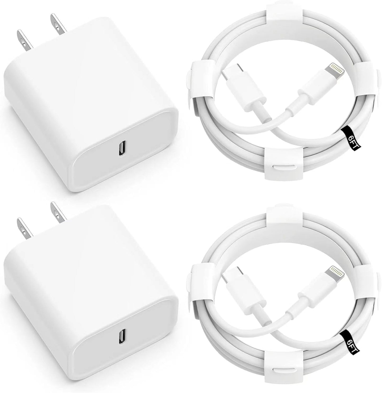 MFi Certified 20W PD Fast Charger - 2-Pack USB-C Wall Charger with Cable, Compatible with iPhone, iPad, and AirPods