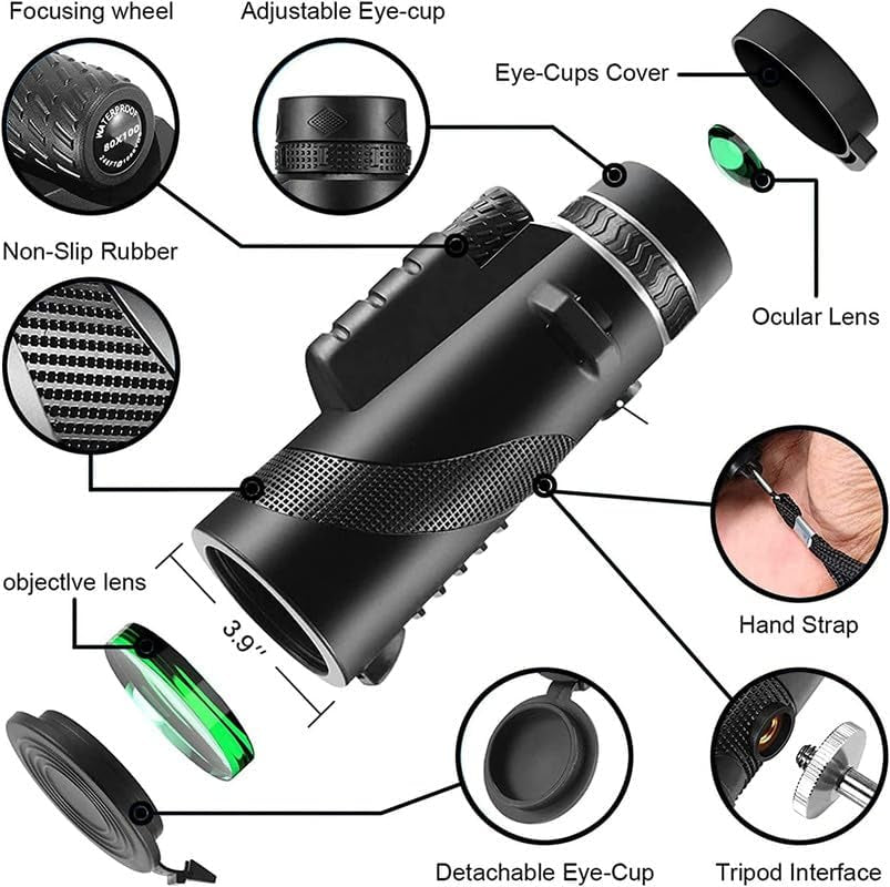 High-Powered 80X100 Monocular Telescope with Smartphone Adapter and Tripod for Bird Watching