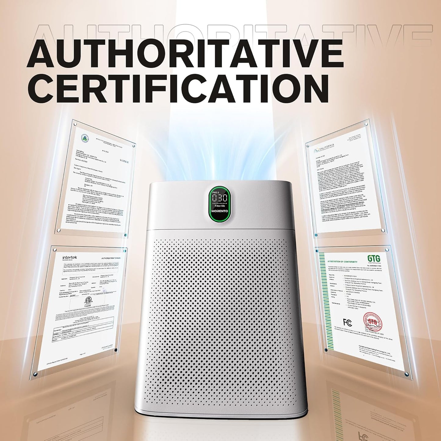 High-Efficiency Air Purifier for Large Rooms up to 1076 Sq Ft with PM 2.5 Display, True HEPA Filter, Dual Air Inlet, 24dB Noise Level, White