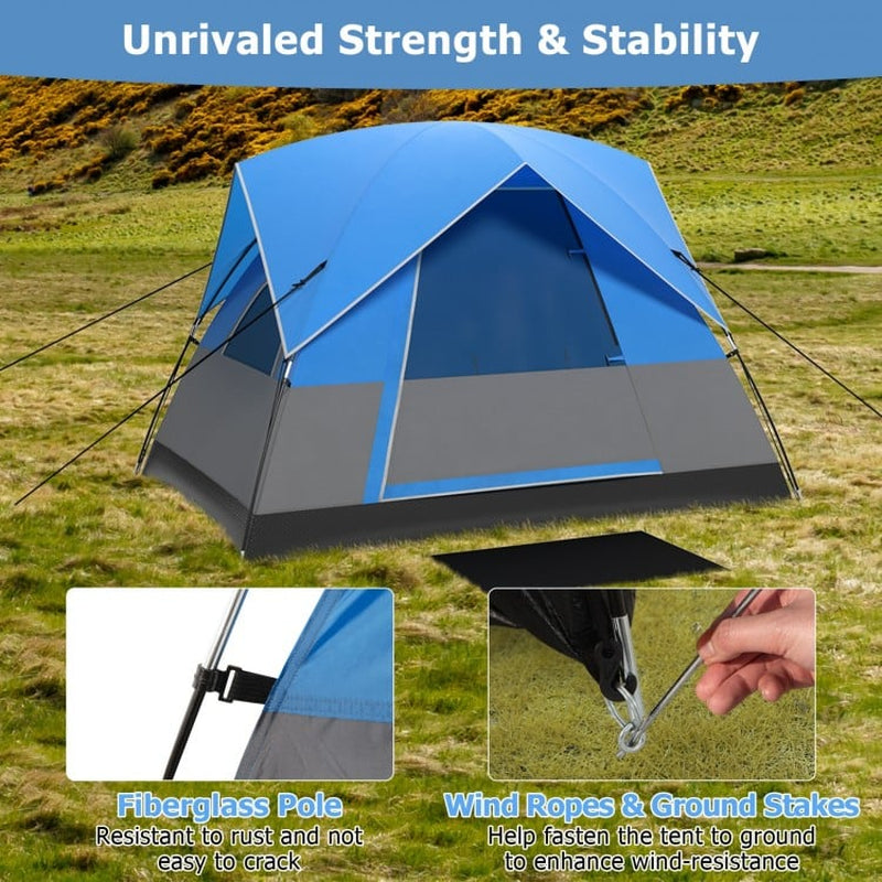 Three-Person Outdoor Camping Tent with Detachable Floor Mat for Hiking and Travel
