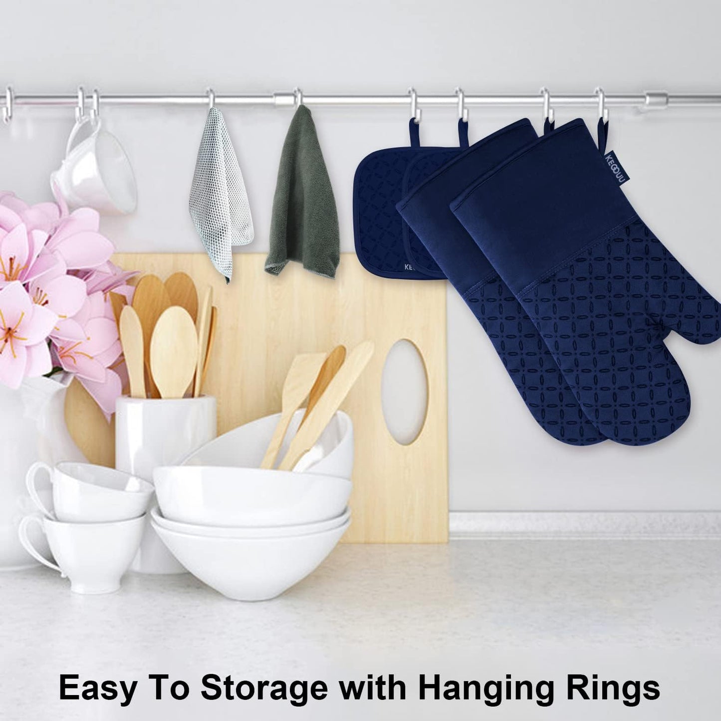 6-Piece High Heat Resistant Oven Mitts and Pot Holders Set with Non-Slip Silicone Surface, Extra Long Design for Safe Cooking up to 500 Degrees