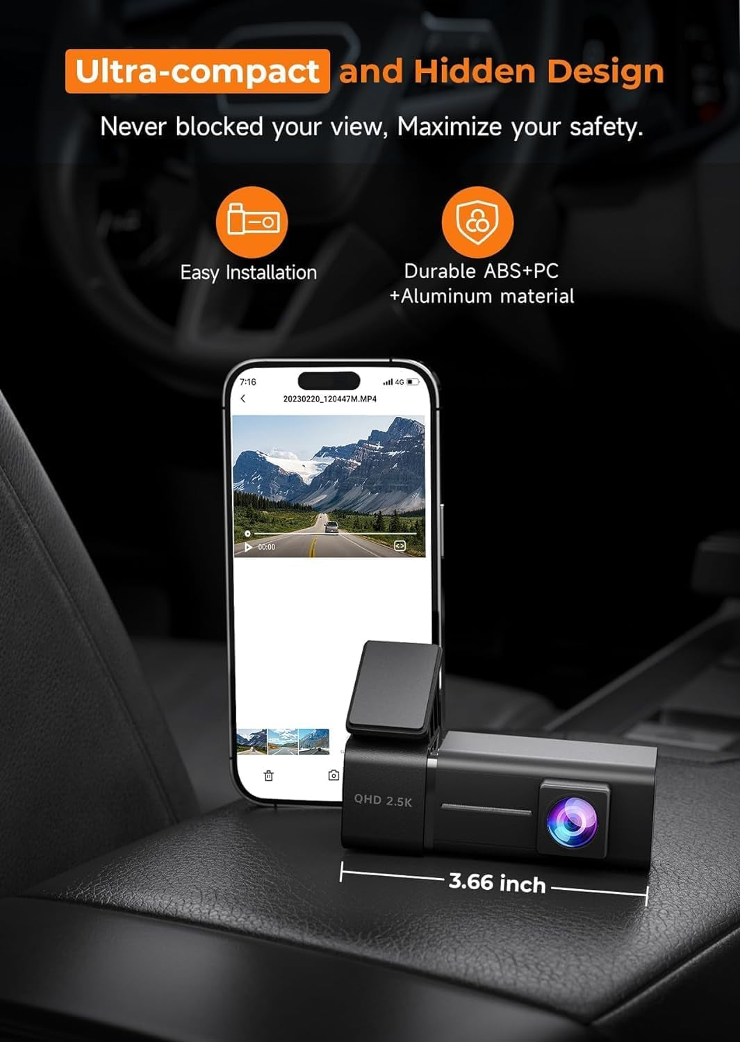 2.5K WiFi Dash Cam with Night Vision, G-Sensor, Loop Recording, and 24-Hour Parking Mode - Includes Free 32GB SD Card, Up to 256GB