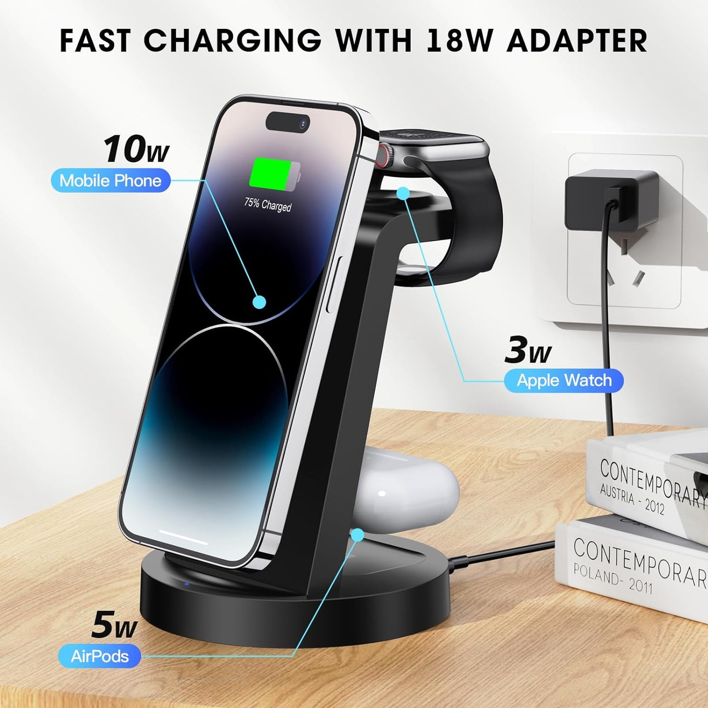 3-in-1 Wireless Charging Station for iPhone, Apple Watch, and AirPods - Compatible with iPhone 16, 15, 14, 13, 12, 11, X, Pro Max
