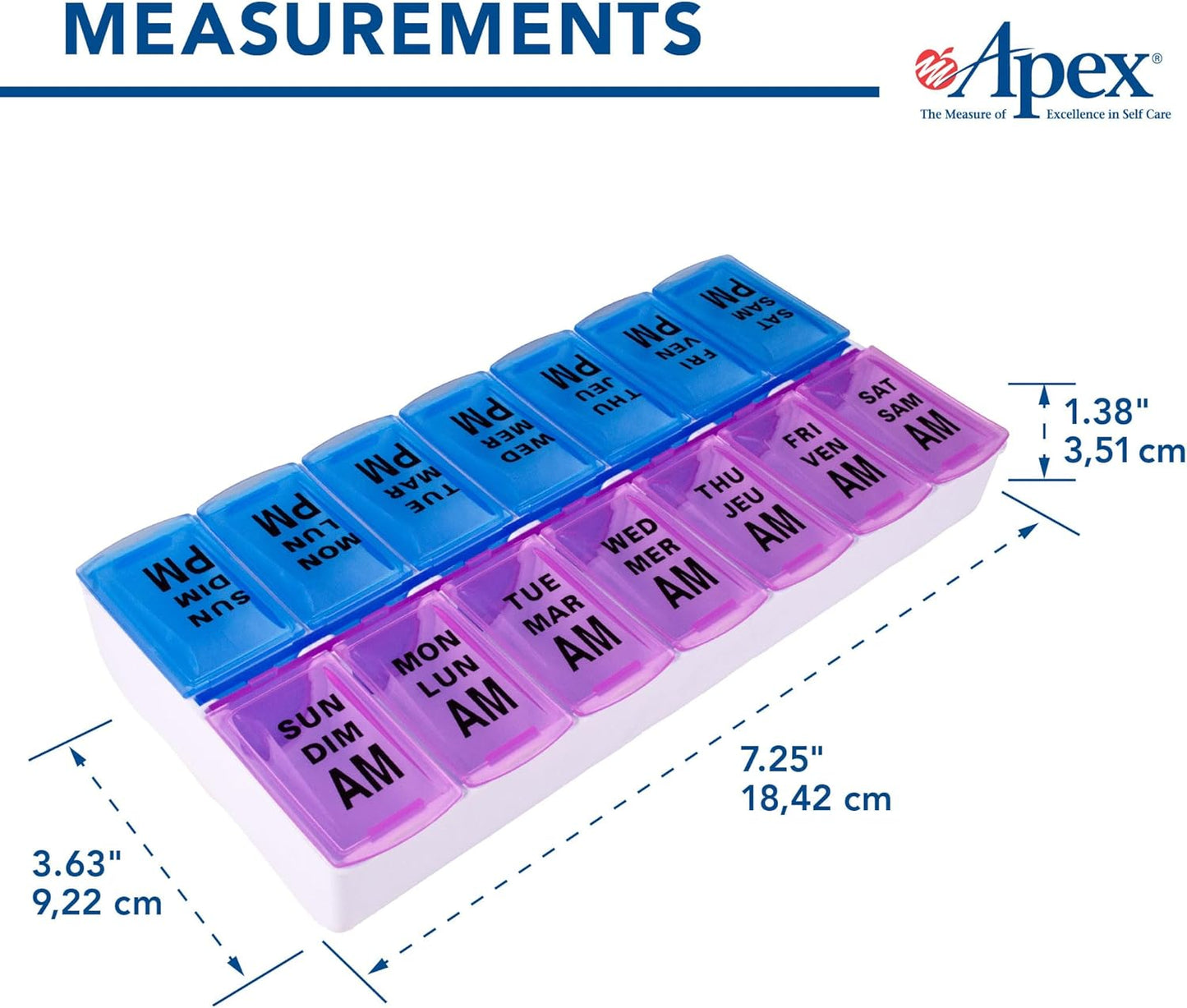 Twice-Daily Color-Coded Weekly Pill Organizer with Easy-Open See-Through Lids for AM/PM Medication and Vitamin Management, Berry/Blue