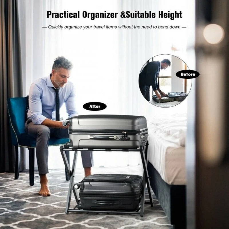 Set of 2 Folding Metal Luggage Rack Suitcase