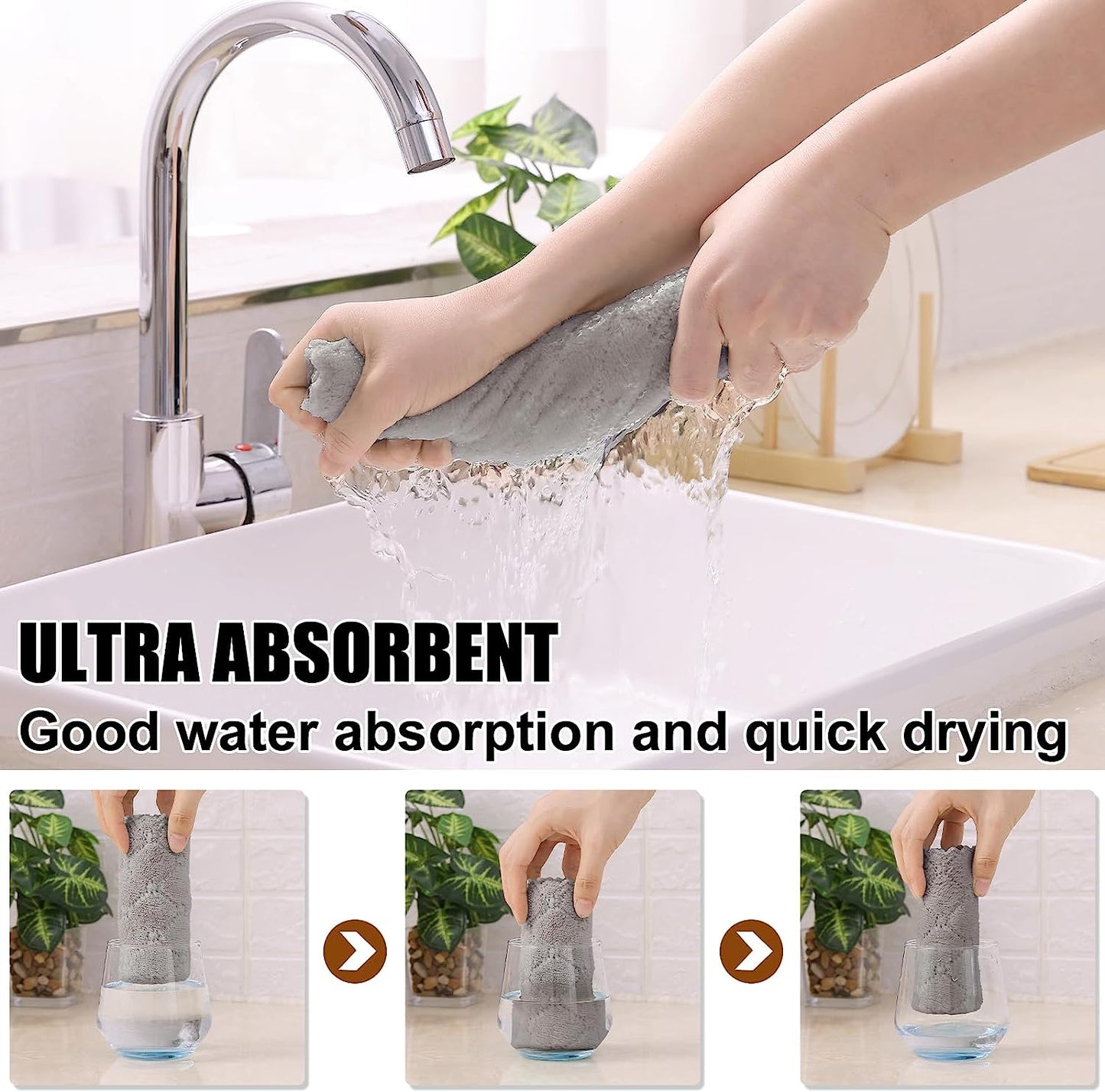 Microfiber Cleaning Cloths - 12 Pack, Ultra Soft & Absorbent Kitchen Towels, 10" x 10", Lint-Free Reusable Cloths