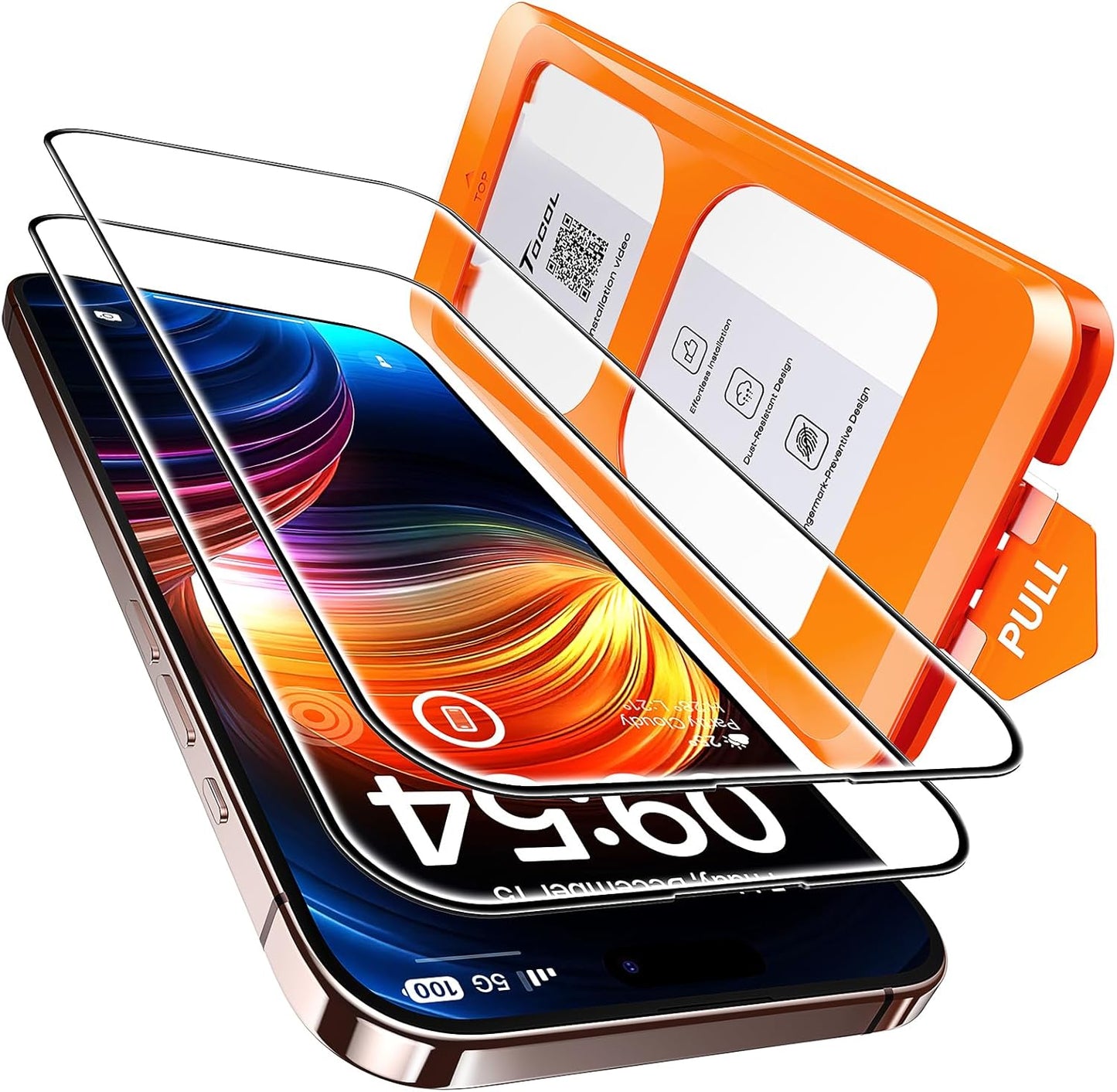 2-Pack Tempered Glass Screen Protector for iPhone 15 Pro - Instant Installation, Auto-Dust Removal, HD Clarity, Unbreakable 9H+ Hardness
