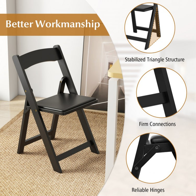 Set of 4 Foldable Dining Chairs with Rubberwood Legs and Cushioned Seats