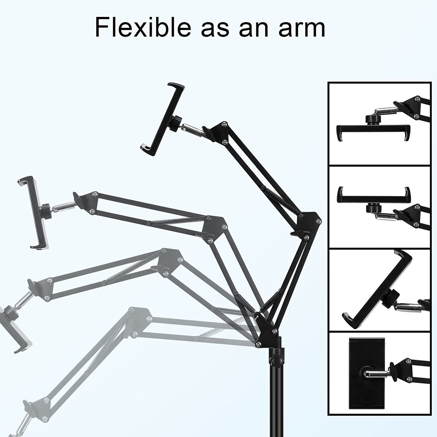 Adjustable Universal 360-Degree Rotatable Metal Tablet Holder, Tablet Floor Stand, Phone Stand for Ipad/Iphonex/Ipad Pro or Other 4.7~12.9 Inch-Screen Devices (Black)