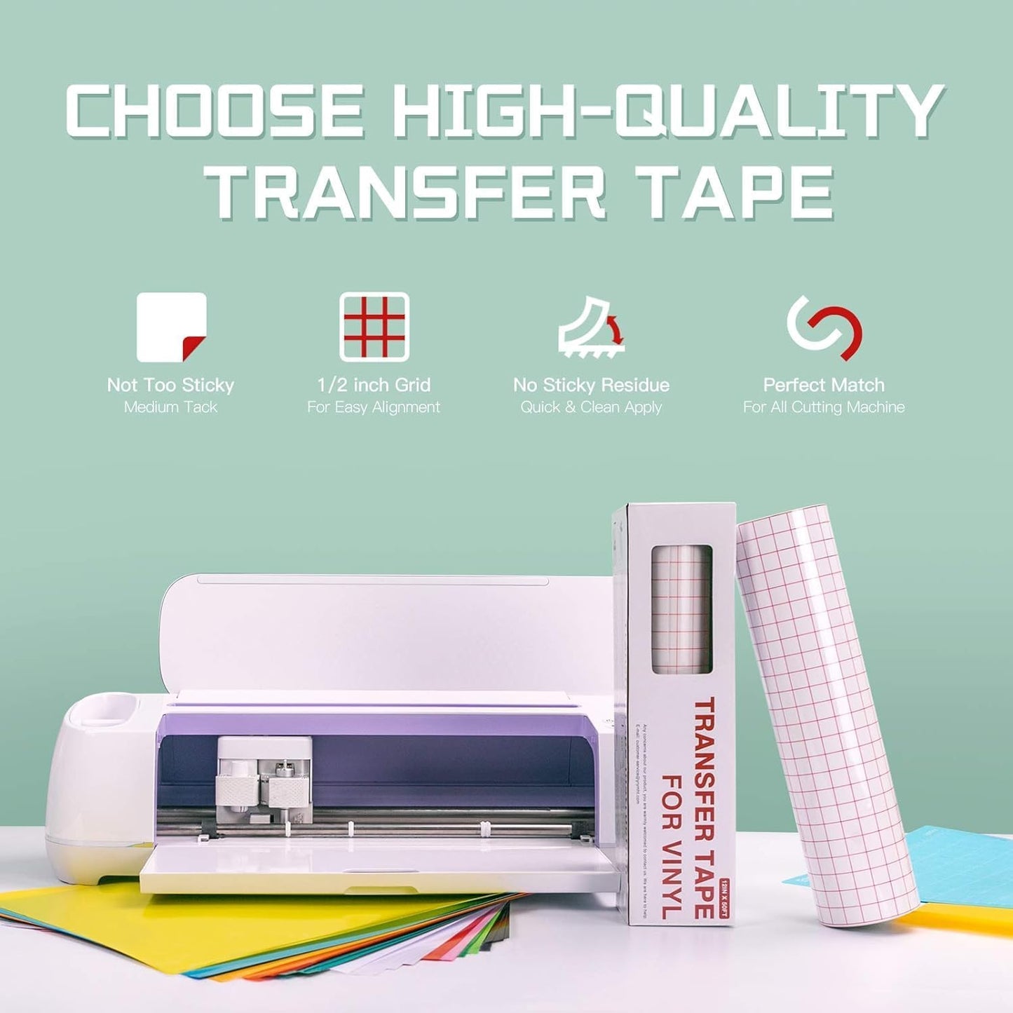 Clear Vinyl Transfer Tape Roll - 12" x 50 ft with Alignment Grid for Silhouette Cameo and Cricut Adhesive Vinyl Applications