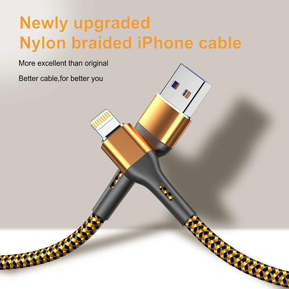 iPhone Charger Cable 4-Pack (1.5ft, 3ft, 6ft, 6ft) - MFi Certified Lightning Cable, Fast Charging Nylon Braided