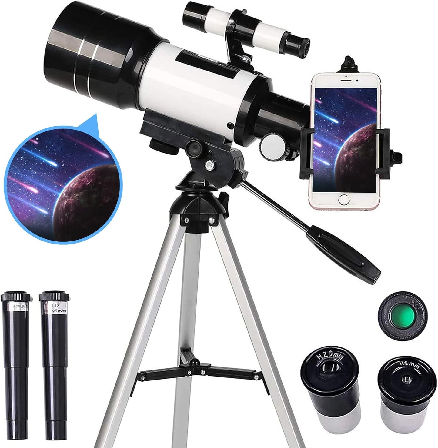 High Definition Refractor Telescope for Beginners and Children, 70mm Aperture with 300mm Focal Length