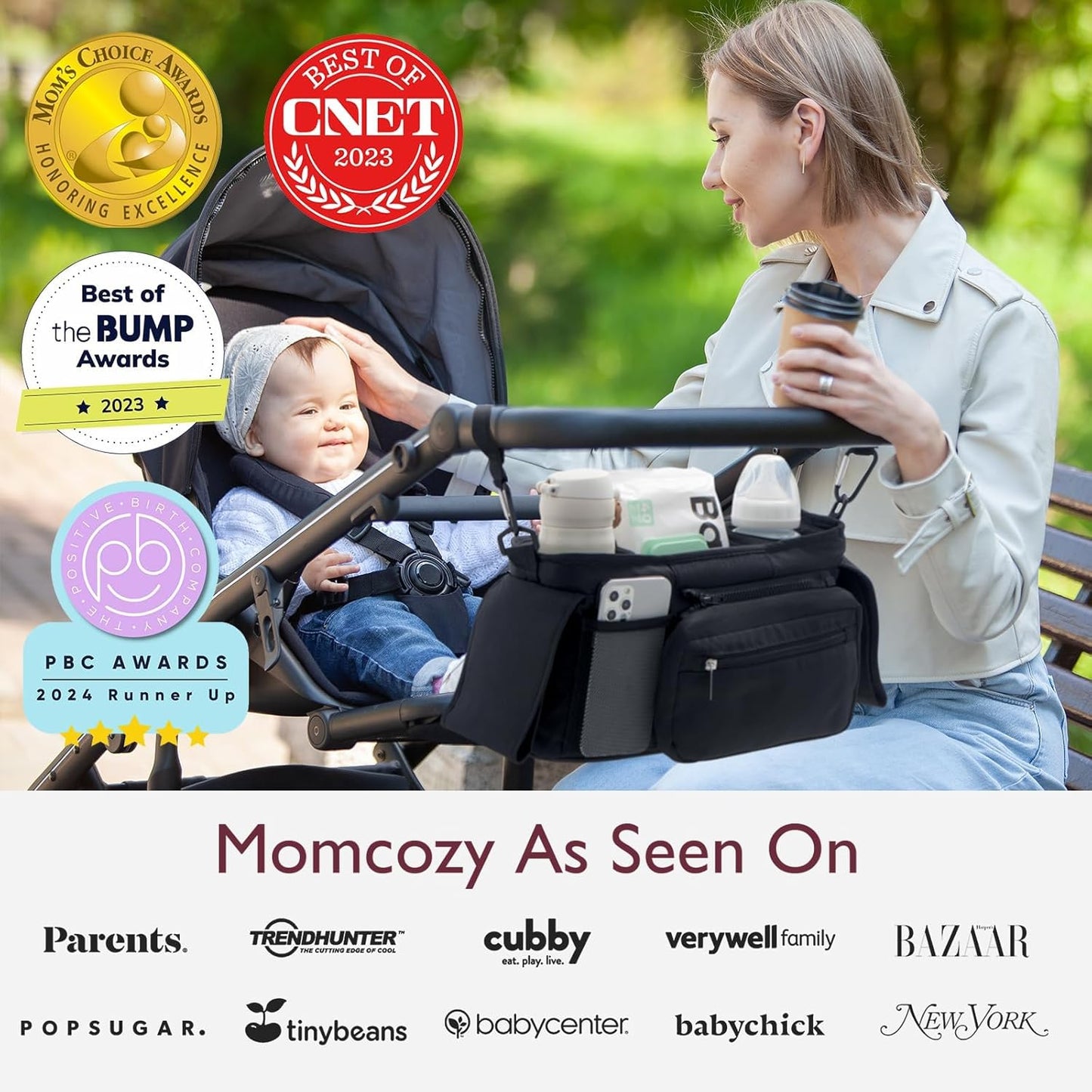 Universal Stroller Organizer - Insulated Cup Holder, Detachable Phone Bag, Shoulder Strap