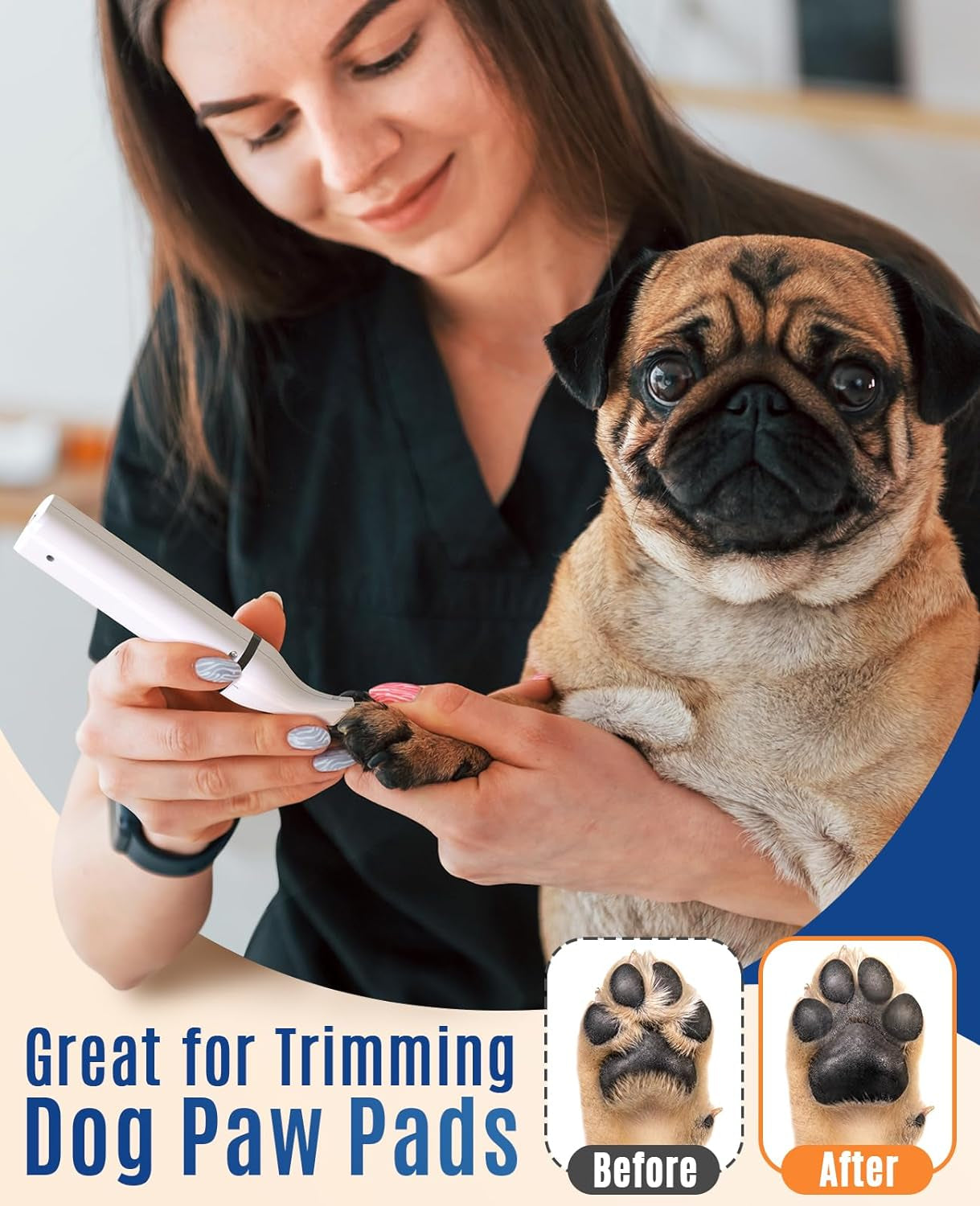 Cordless Dog Clippers - Dual Blades, Grooming Small Pets - Low Noise Trimmer (White)