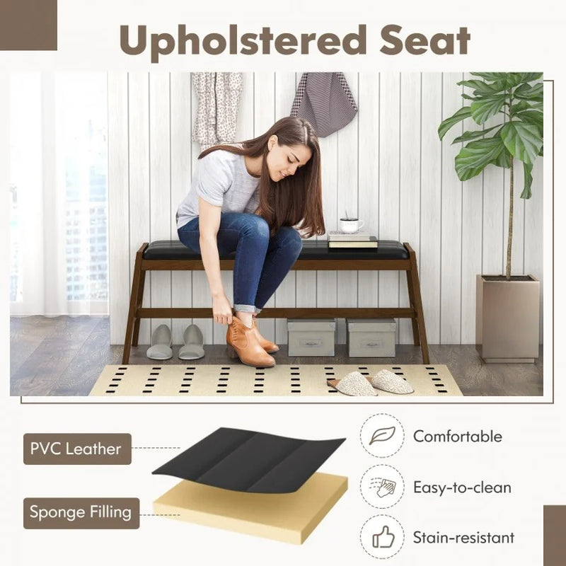 50-Inch Solid Wood Dining Bench with Upholstered Faux Leather Padded Seat