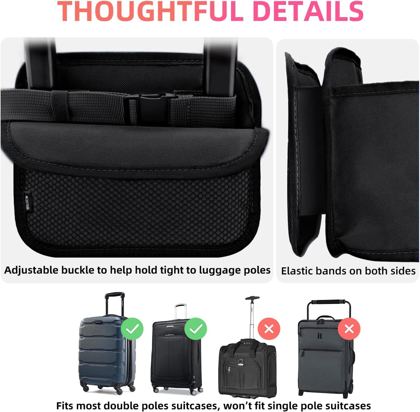 Luggage Travel Cup Holders for Roll-On Suitcase Handles - Beverage Carrier for Coffee Mugs and Drinks