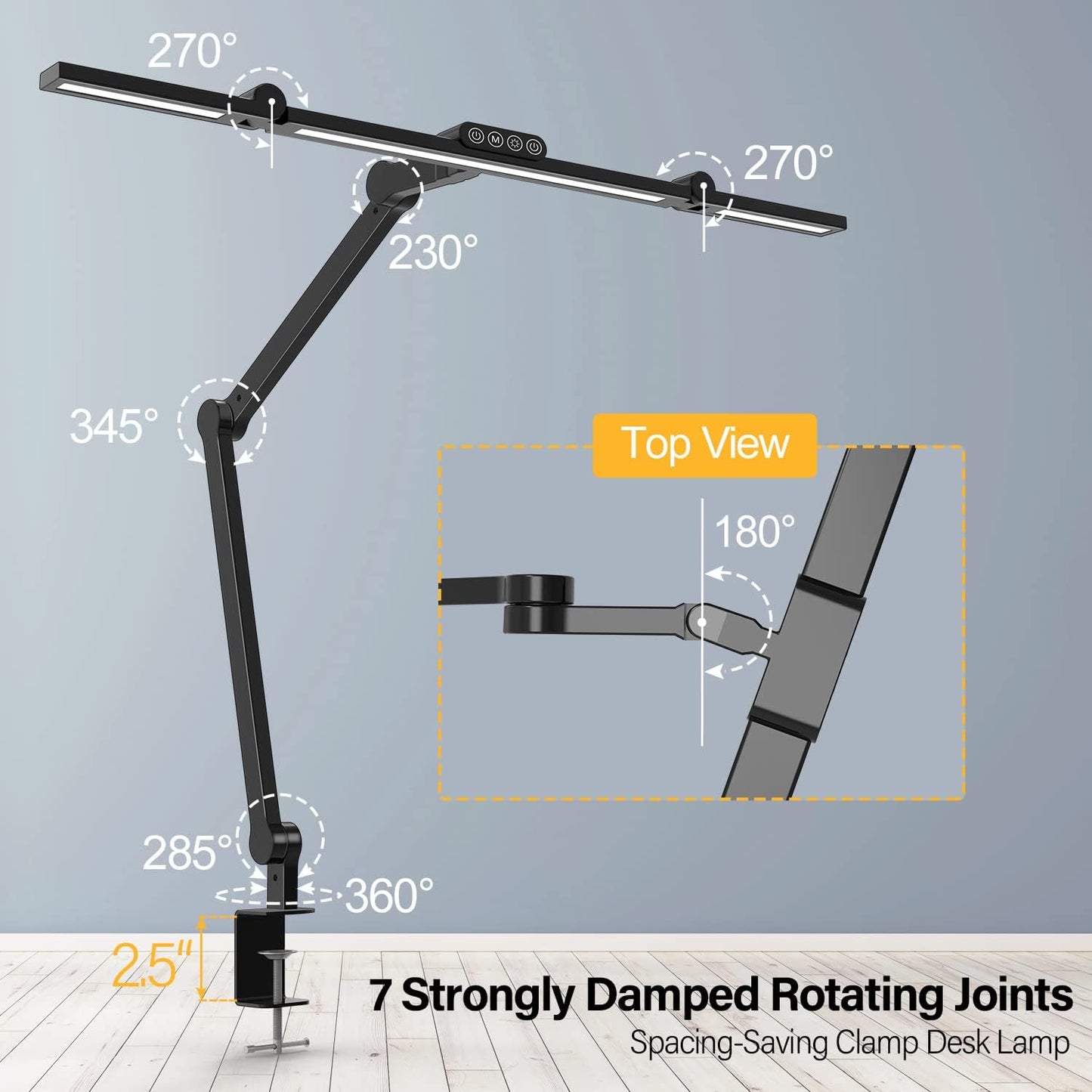LED Desk Lamp with Clamp - Architect-Style Lighting for Home Office, 24W Ultra Bright with Auto Dimming and Stepless Brightness Control