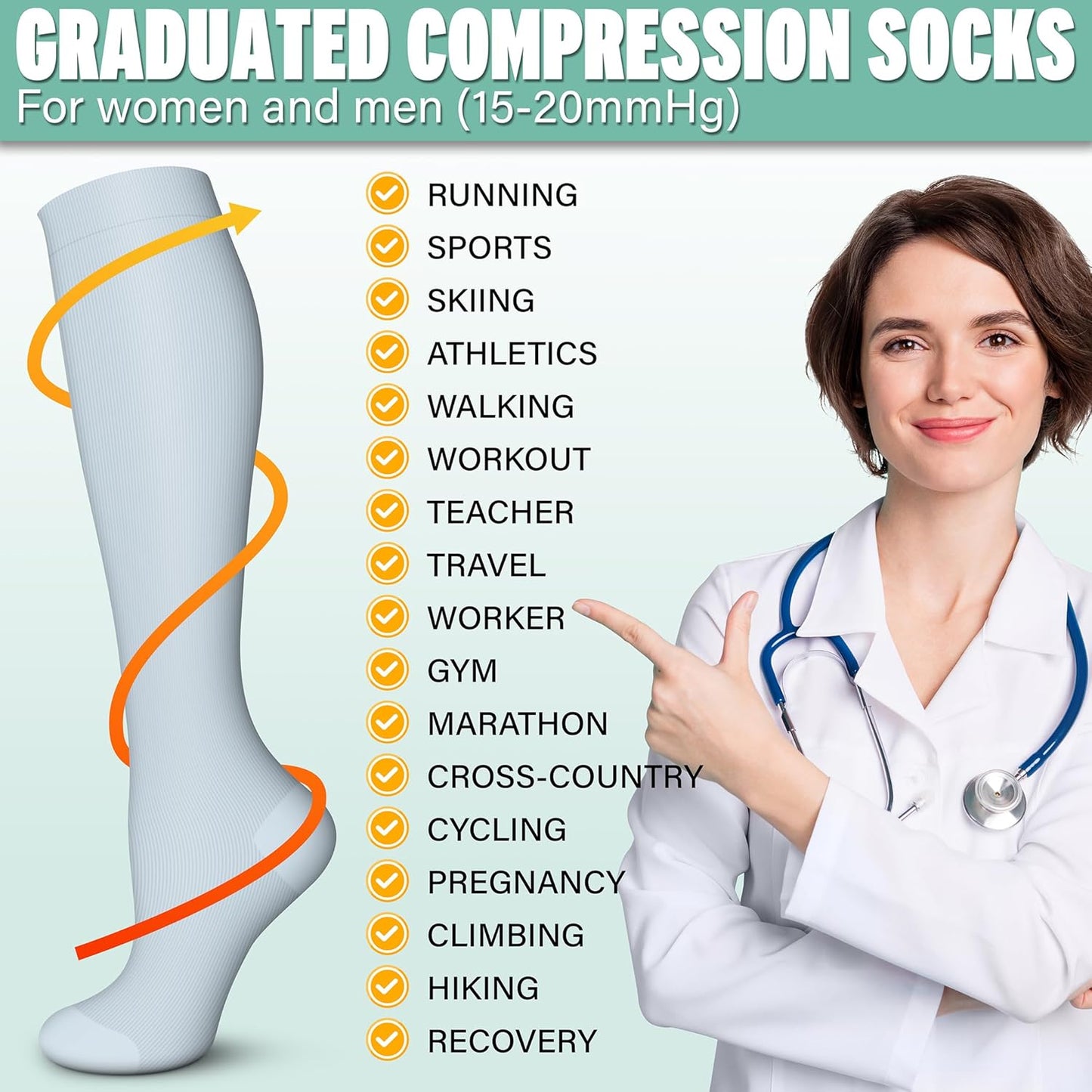 Compression Socks for Men and Women - 15-20 mmHg Support for Nurses, Running, Hiking, Recovery, and Travel