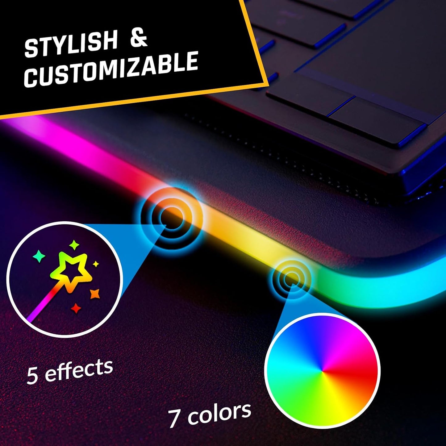 RGB Laptop Cooling Pad with LED Rim - Gaming Laptop Cooler - USB Powered Fan - Stable and Silent Stand - Compatible with Up to 17" Laptops - Black