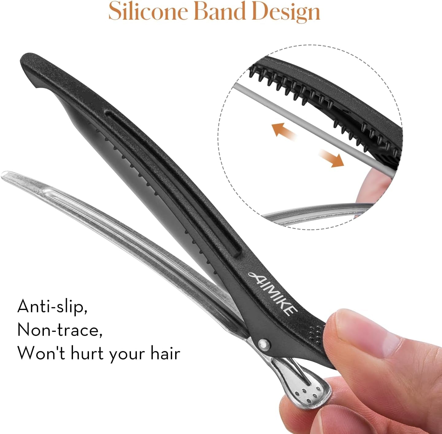 Salon Hair Clips - 12 Pack Non-Slip Styling and Sectioning Clips with Silicone Band, No-Trace Design for All Hair Types