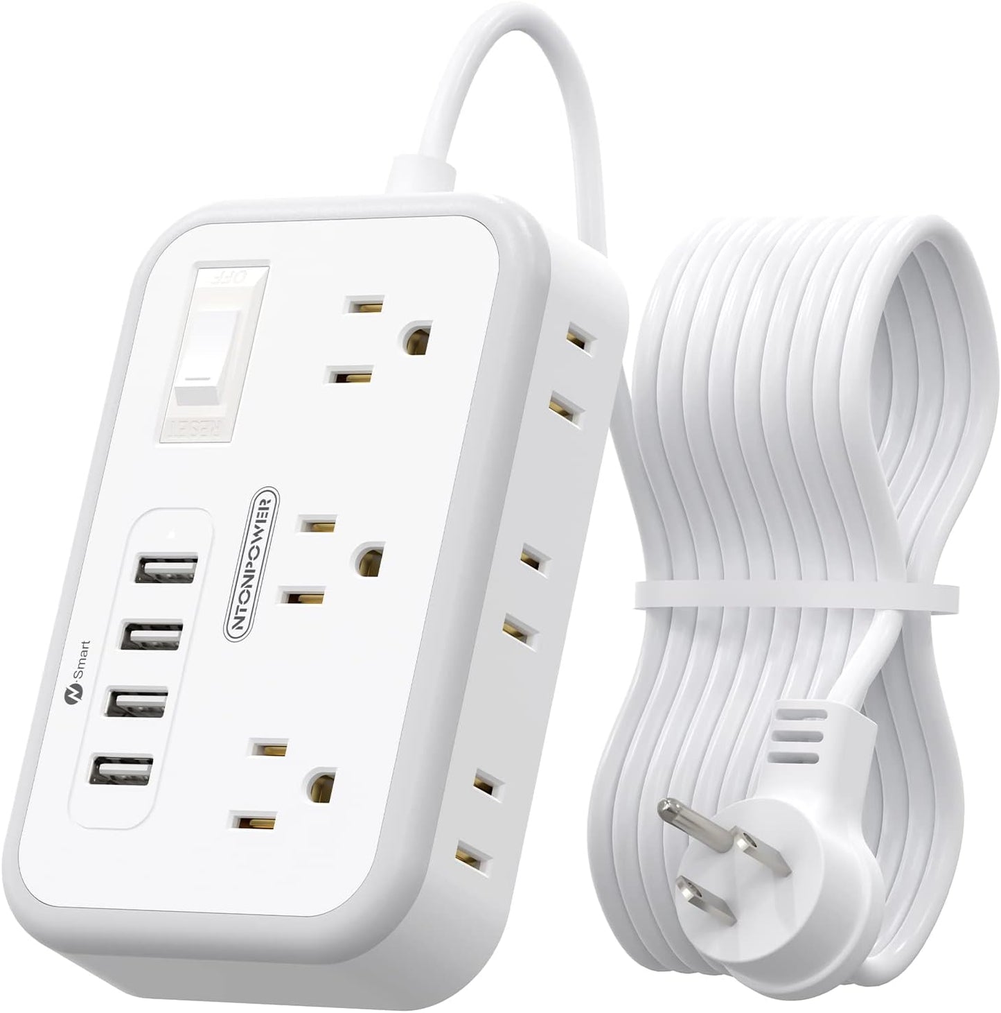 Flat Plug Surge Protector Power Strip - 6 Outlets and 4 USB Ports (2 USB-C), 5 Ft Flat Extension Cord for Home, Office, Dorm Room Use