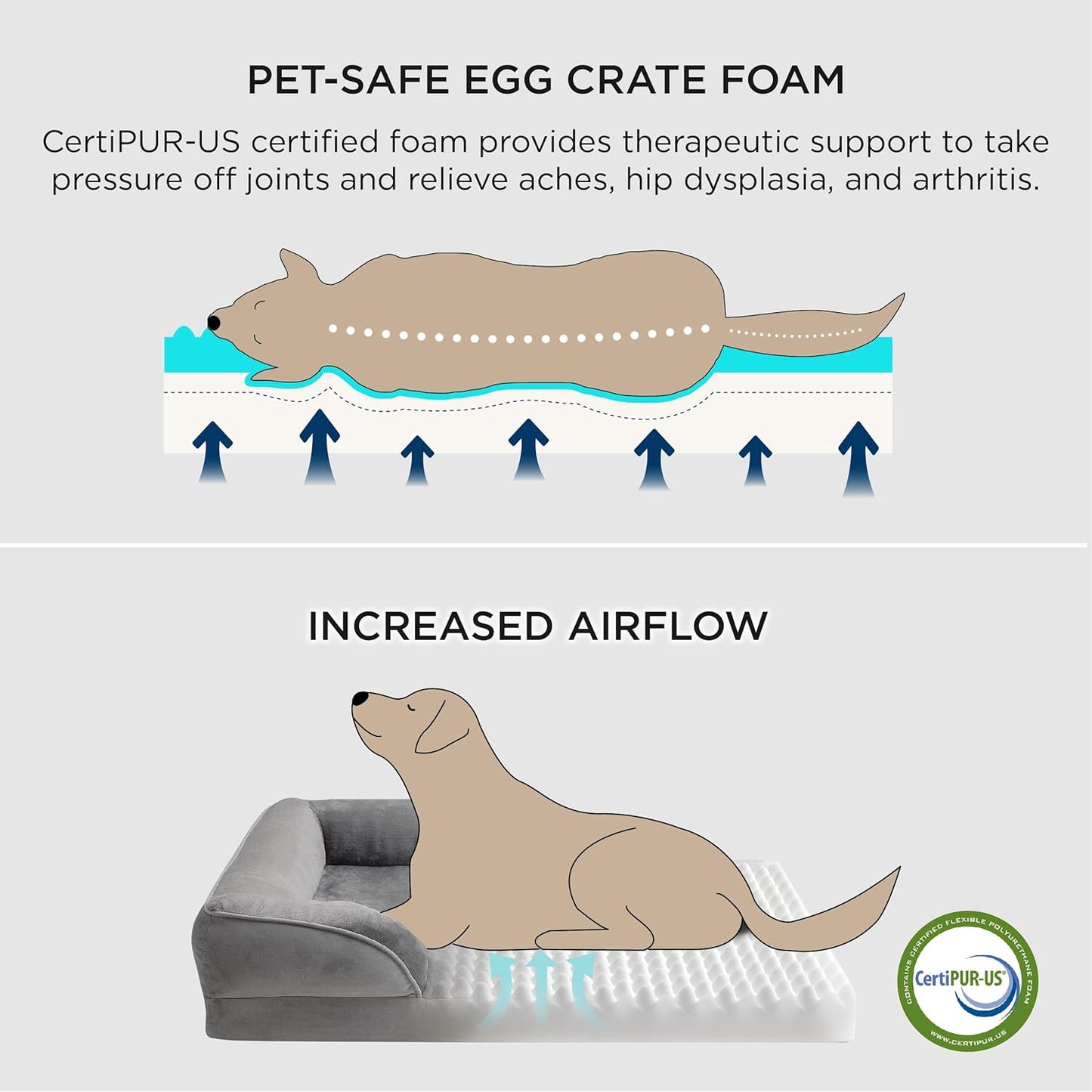 Orthopedic Dog Bed - Waterproof Foam Sofa, Removable Washable Cover, Nonskid Bottom, 28x23x7 Inch