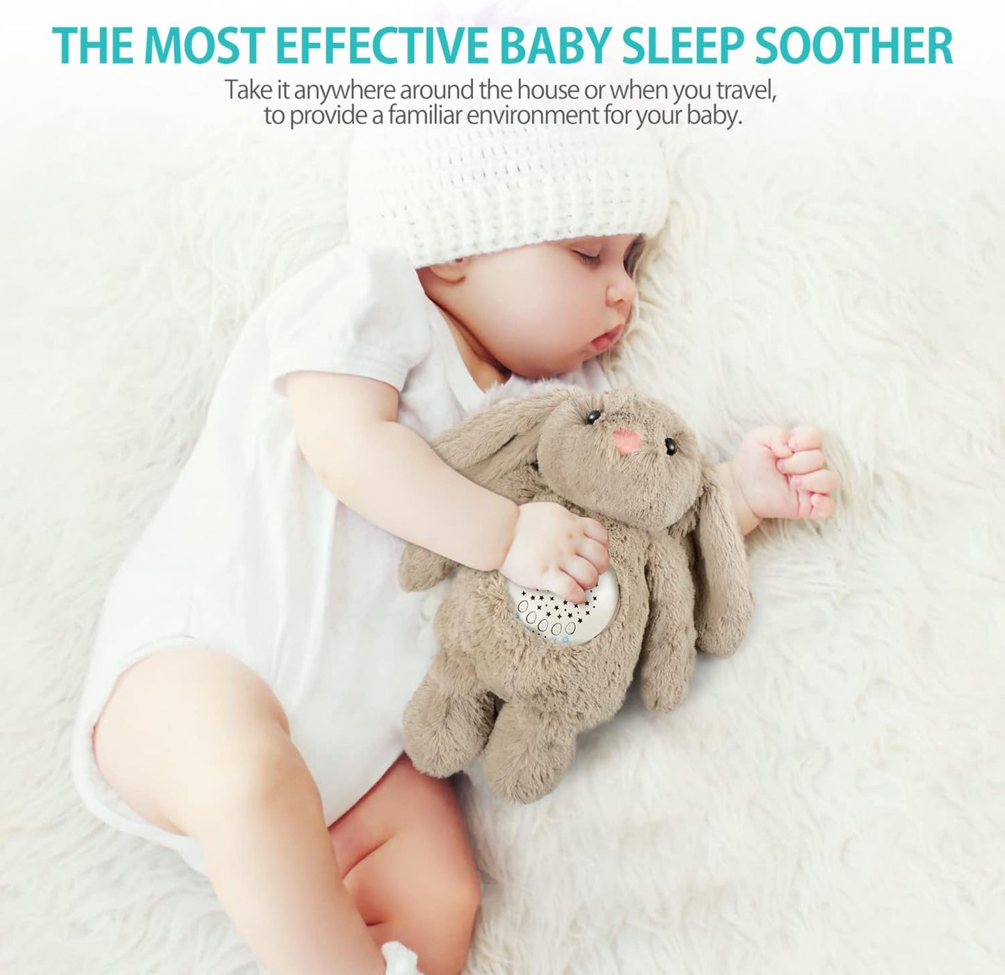 Bedtime Baby Bunny Soother - Starry Projector - Calming Night Light, Lullaby Music, White Noise, Mother's Heartbeat