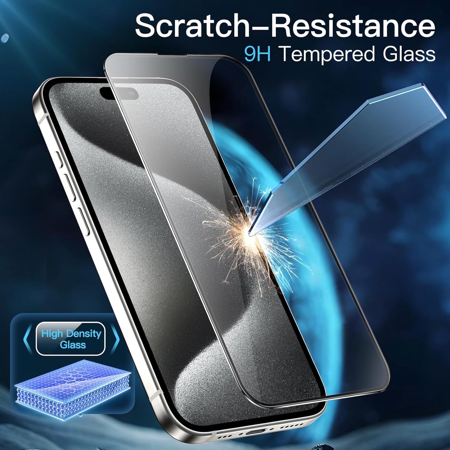 Full Coverage Screen Protector for iPhone 15 Pro (6.1-Inch) with One-Step Alignment Tray - 2-Pack