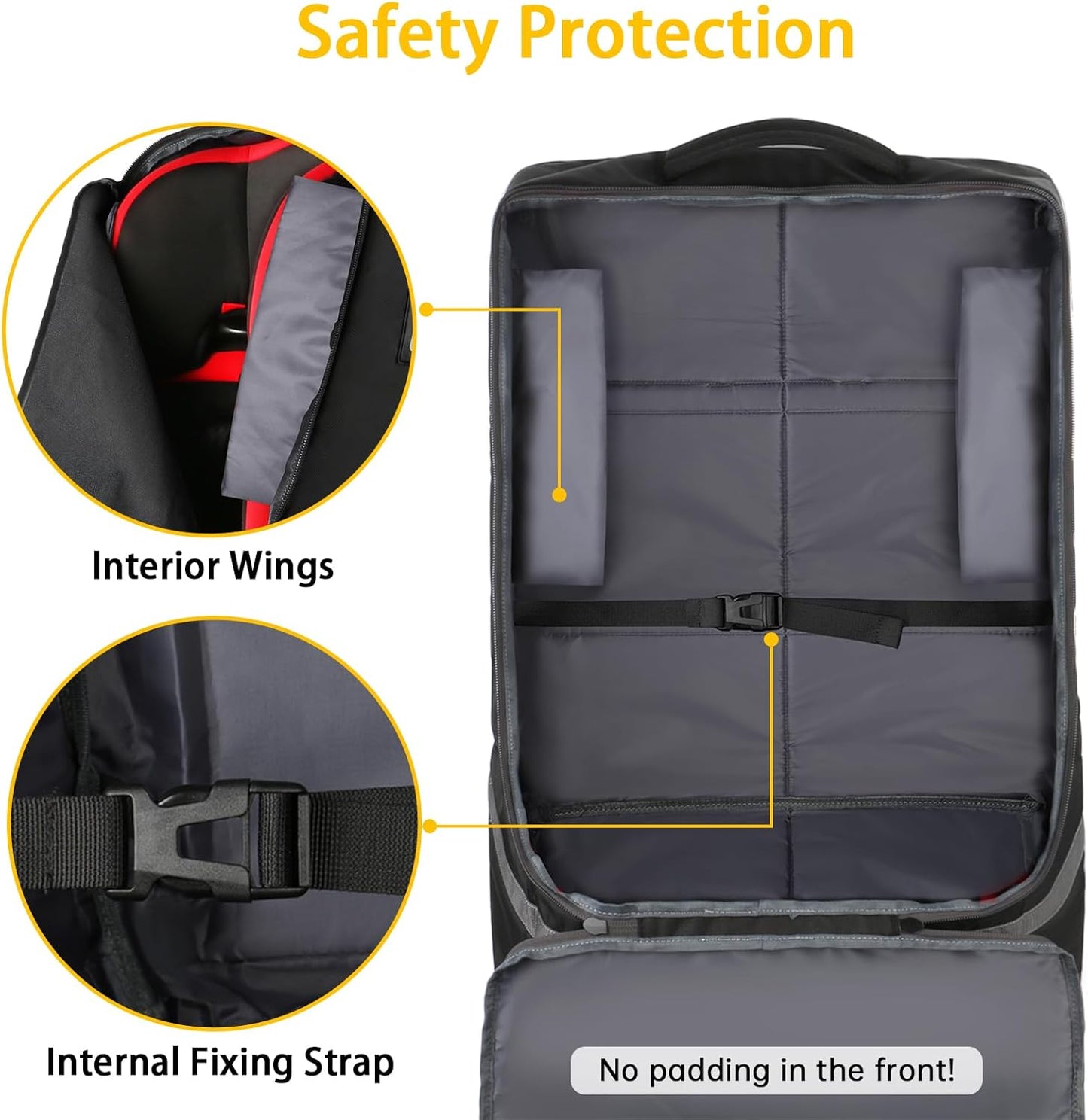 Padded Car Seat Travel Bag with Shoulder Strap - Large Carrier for Airport Gate Check and Infant Seats - Black