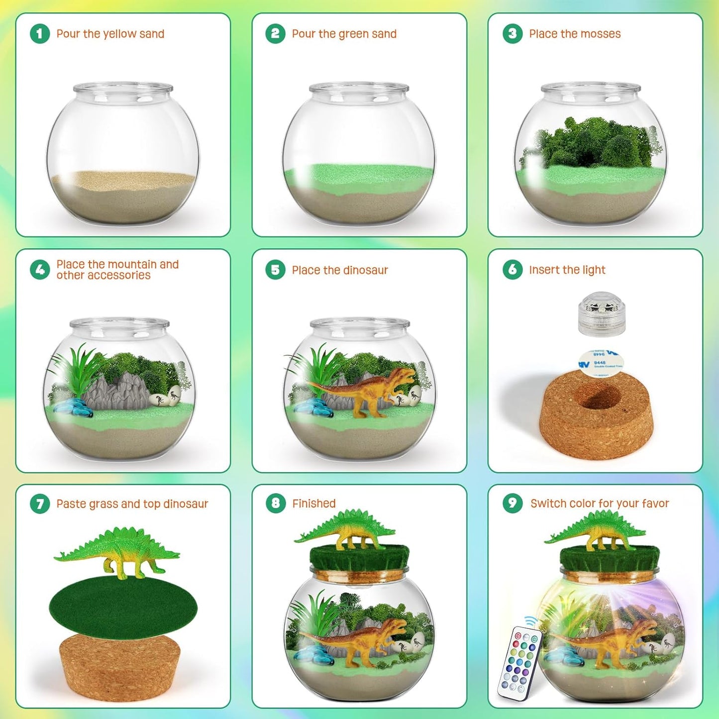 Dinosaur Gifts for Boys - Terrarium Kit for Kids - Birthday Gift for Boys Ages 4 5 6 7 8-12, DIY Dinosaur Toys, Arts and Crafts Kit for Kids- Christmas Gifts for Boys