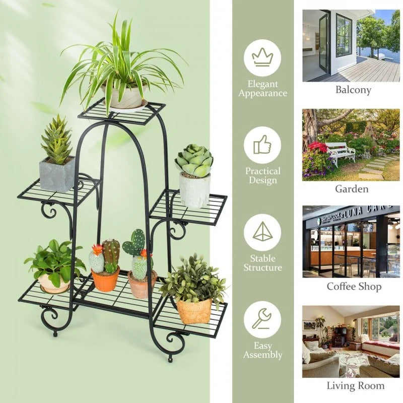 6-Tier Adjustable Plant Stand with Stabilizing Foot Pads