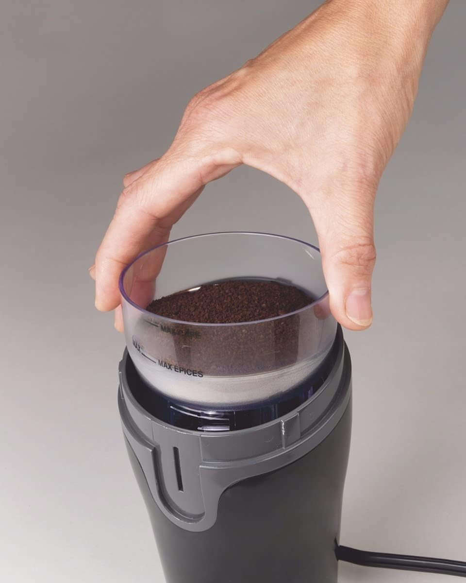 Electric Coffee Grinder with Stainless Steel Blades, Removable Chamber, Ideal for Beans and Spices, Brews up to 12 Cups, Black Finish