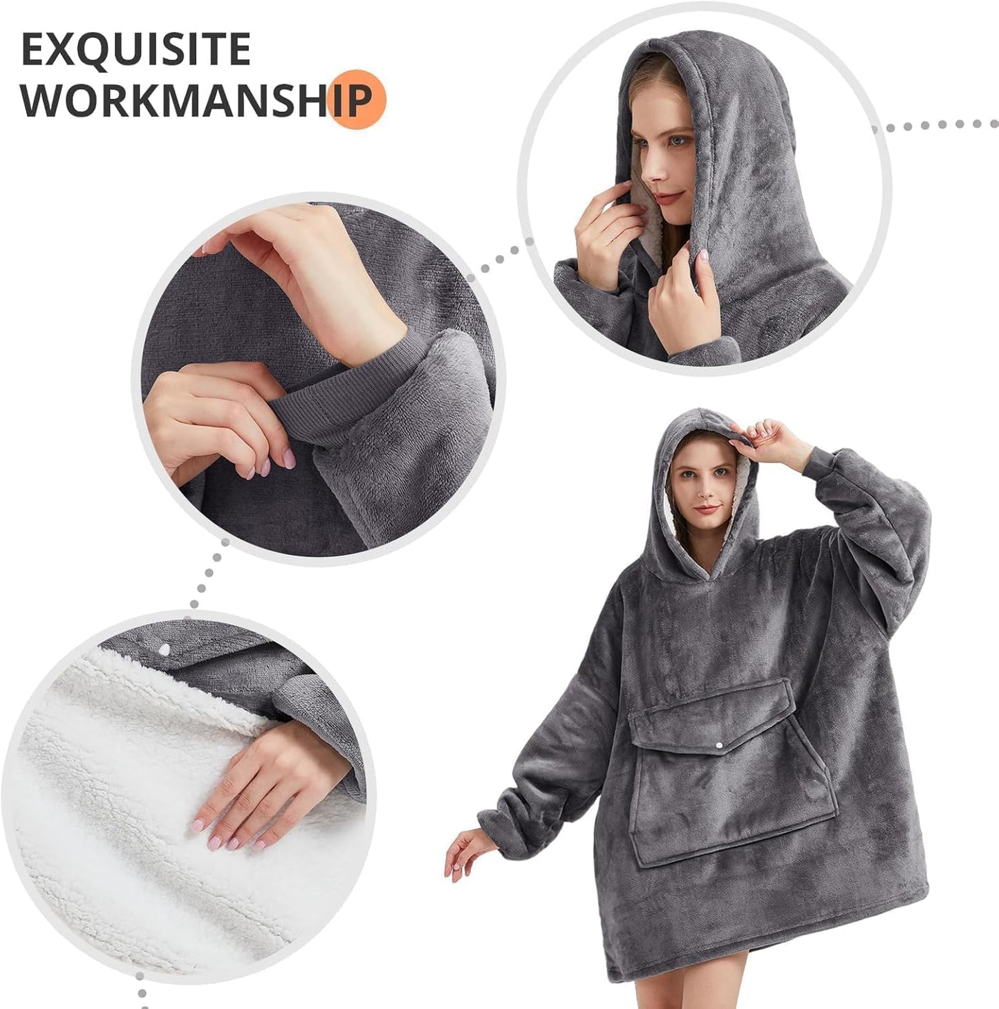 Blanket Hoodie, Wearable Blanket - Gaint Pocket, Oversized Sherpa Sweatshirt