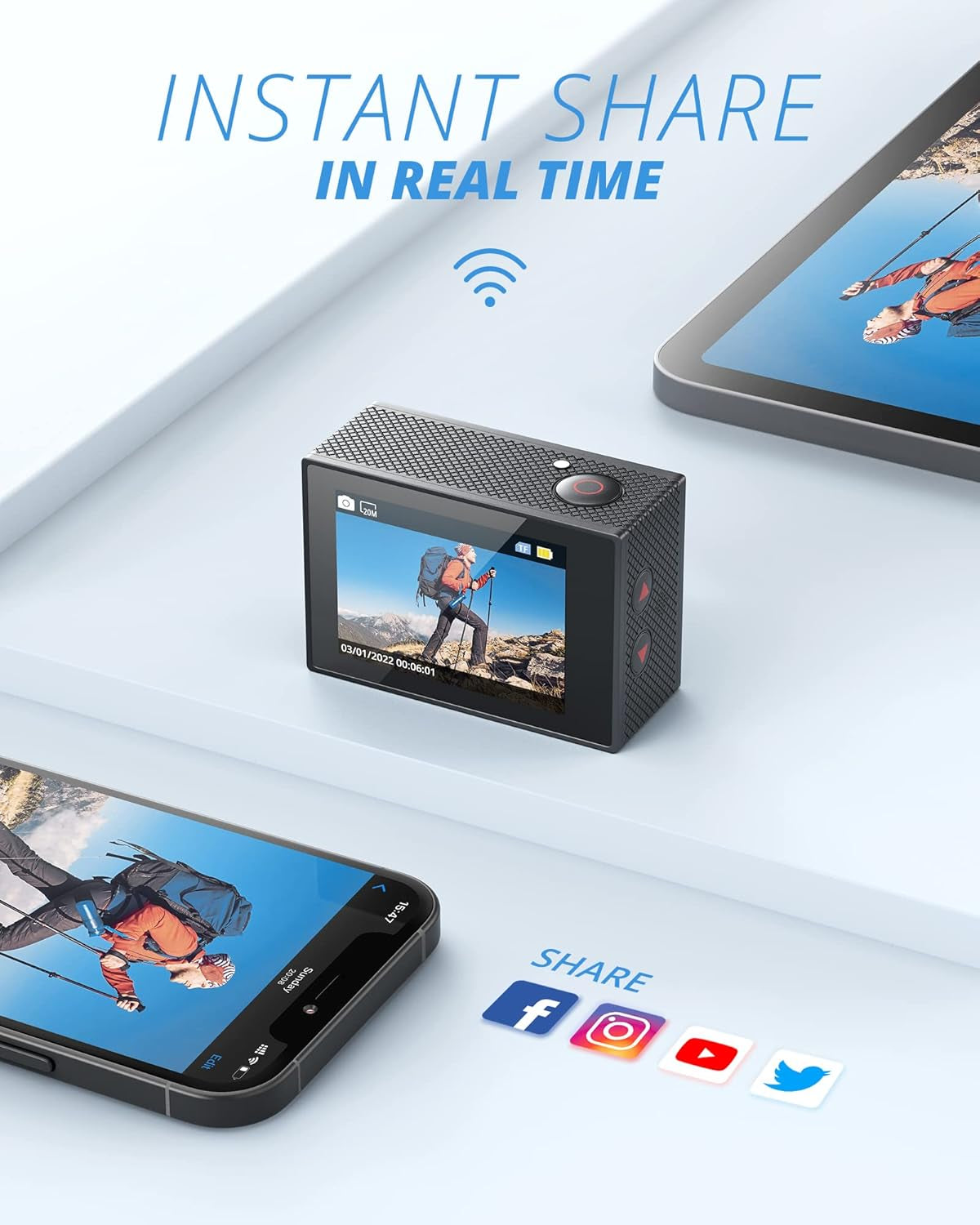 Ultra HD 4K30FPS Action Camera with 170-Degree Wide Angle and 98FT Waterproof Capability